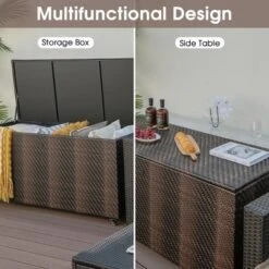 Costway 96 Gallon Patio Rattan Storage Deck Box Container Garden Liner Wheels Mix Brown/Grey -Outdoor Deals Garden Store GUEST 2752c03f dcaf 457b ad30 8b1aa340460e