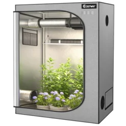 Costway 48''x24''x60'' Mylar Hydroponic Grow Tent W/Observation Window & Floor Tray GrayBlack -Outdoor Deals Garden Store GUEST 27619078 b044 4ad4 92d3 80635262dc85
