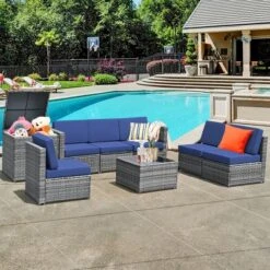 Costway 8 PCS Wicker Sofa Rattan Furniture Set Patio Furniture W/ Storage Table White BlackTurquoiseRed -Outdoor Deals Garden Store GUEST 27b60244 9ac3 4f1d 88e1 50eda449e998