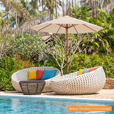 Costway 9.5 FT Patio Rope Pulley Wooden Umbrella Market W/Fiberglass Ribs Outdoor Beige 2 Costway 9.5 FT Patio Rope Pulley Wooden Umbrella Market W/Fiberglass Ribs Outdoor Beige - Image 2