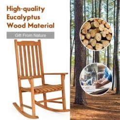 Costway Outdoor Eucalyptus Rocking Chair Single Rocker For Patio Deck Garden Natural -Outdoor Deals Garden Store GUEST 284ca97c 76d2 448e bab6 c3ad3ba5cd8f