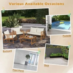 Costway 8PCS Patio Mix Brown Wicker Sofa Set Acacia Wood Frame With Seat & Back Cushions -Outdoor Deals Garden Store GUEST 285c8032 cbd0 42e3 bb9c 0b75ac085d8d