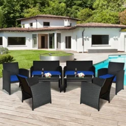 Costway 8PCS Patio Rattan Furniture Conversation Set Cushion Sofa Table Garden TurquoiseNavyBlackRed -Outdoor Deals Garden Store GUEST 28722b92 7476 456f 8d80 ad85445e11c9