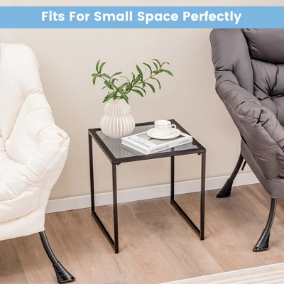 Costway Patio Side Table Outdoor 17'' Tempered Glass End Coffee Table For Porch Garden 4 Costway Patio Side Table Outdoor 17'' Tempered Glass End Coffee Table For Porch Garden - Image 4