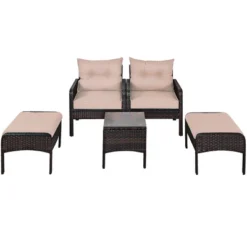 Costway 5 PCS Patio Rattan Wicker Furniture Set Sofa Ottoman Coffee Table Cushioned Yard -Outdoor Deals Garden Store GUEST 29e495b4 1415 4b64 95f9 053e28e2da77