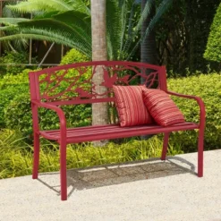 Costway Patio Garden Bench Park Yard Outdoor Furniture Cast Iron Porch Chair Red -Outdoor Deals Garden Store GUEST 2a09bd49 d5d4 407a b8fb b5b4689cc2fe