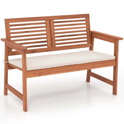 Costway Patio Bench Outdoor Solid Wood Loveseat Chair With Backrest & Cushion Porch Garden 3 Costway Patio Bench Outdoor Solid Wood Loveseat Chair With Backrest & Cushion Porch Garden - Image 3