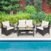 Costway 4PCS Patio Rattan Furniture Set Cushioned Sofa Storage Table Off