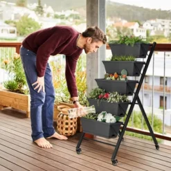Costway 5-Tier Vertical Raised Garden Bed Elevated Planter With Wheels & Container Boxes Black -Outdoor Deals Garden Store GUEST 2ae77721 bd0d 441a adb5 2f5b38d72d70
