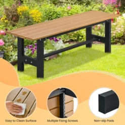 Costway 2PCS Outdoor HDPE Bench With Metal Frame 47'' X 14'' X 16'' For Yard Garden Brown/Black/Gray -Outdoor Deals Garden Store GUEST 2c1d17cd dac9 4880 80a3 a29cb0183a1e