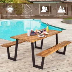 Costway Patented Picnic Table With 2 Benches 70'' Dining Table Set With Seats And Umbrella Hole -Outdoor Deals Garden Store GUEST 2c4b4b8e a407 4776 a95f 0e5bda0bc411