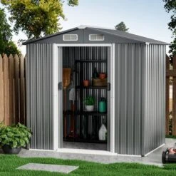 Costway 6 X 4 FT Outdoor Storage Shed Galvanized Steel Shed With Lockable Sliding Doors -Outdoor Deals Garden Store GUEST 2cbb7def ee40 45a3 a0bc 1f7c413f4e6c
