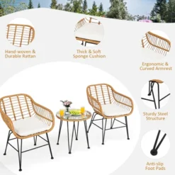 Costway 3PCS Patio Rattan Bistro Furniture Set Cushioned Chair Table -Outdoor Deals Garden Store GUEST 2cf2b960 b932 4007 a3ec 9ce2a14375b6