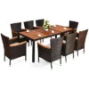 Costway 9PCS Patio Rattan Dining Set 8 Chairs Cushioned Acacia Table Top