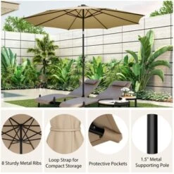 Costway 10 FT 112 LED Solar-Lighted Patio Table Market Umbrella Crank Tilt Outdoor Beige/Coffee/Navy/Wine -Outdoor Deals Garden Store GUEST 2d8e8009 8c78 4535 9f01 421ad214c171