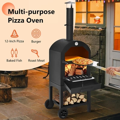 Costway Outdoor Pizza Oven Wood Fire Pizza Maker Grill W/ Pizza Stone & Waterproof Cover 4 Costway Outdoor Pizza Oven Wood Fire Pizza Maker Grill W/ Pizza Stone & Waterproof Cover - Image 4