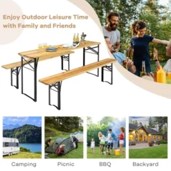 Costway 3 PCS Beer Table Bench Set Folding Wooden Top Picnic Table Patio Garden -Outdoor Deals Garden Store GUEST 2e13e93f 8c5e 4e46 80b8 4c116d24d7b8