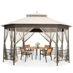 Costway 10'x12' Patio Gazebo Canopy Shelter Double Top Netting Sidewalls Beige -Outdoor Deals Garden Store GUEST 2e443a04 49c8 4264 9759 64bd814c2347
