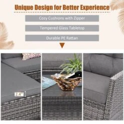 Costway 4PCS Patio Rattan Furniture Set Cushioned Loveseat Table Shelf Gray -Outdoor Deals Garden Store GUEST 2e8a6c66 9198 4ee2 b0ea 5f4d480cfdd5