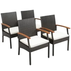 Costway Patio PE Wicker Chairs Acacia Wood Armrests With Soft Zippered Cushion Balcony -Outdoor Deals Garden Store GUEST 2ed7c347 f506 4480 9b49 928ca6337e00