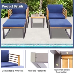 Costway 5pcs Patio Acacia Wood Cushioned Chair Ottoman Table Furniture Set Outdoor Navy 11 Costway 5pcs Patio Acacia Wood Cushioned Chair Ottoman Table Furniture Set Outdoor Navy -Outdoor Deals Garden Store GUEST 2ee3f66a c44c 4bea 96a3 aecdfedcd123
