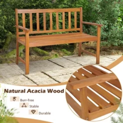 Costway 2-Person Slatted Bench Patio Acacia Wood Loveseat 800 Lbs Outdoor Natural -Outdoor Deals Garden Store GUEST 2eef9165 9289 48df bf69 4d4dda7d64e9