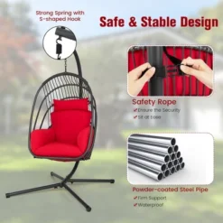 Costway Hanging Folding Egg Chair With Stand Soft Cushion Pillow Swing Hammock TurquoiseGreyRed 19 Costway Hanging Folding Egg Chair With Stand Soft Cushion Pillow Swing Hammock TurquoiseGreyRed -Outdoor Deals Garden Store GUEST 2f2d70f4 7108 4e3d acc2 12f827ed13f5