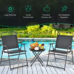 Costway 3PCS Outdoor Bistro Set Folding Table And Chairs Garden Deck Black -Outdoor Deals Garden Store GUEST 2fce5b0c 5e12 400d 9544 7c82661d6407