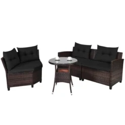 Costway 4PCS Outdoor Patio Rattan Furniture Set Cushioned Sofa Table TurquoiseBlackNavyRed -Outdoor Deals Garden Store GUEST 30000de0 f699 47ff afaf b0e754003e6f