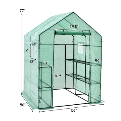 Costway Walk-in Greenhouse 56''x56''x77'' Gardening W/Observation Windows 2 Tier 8 Shelves 2 Costway Walk-in Greenhouse 56''x56''x77'' Gardening W/Observation Windows 2 Tier 8 Shelves - Image 2