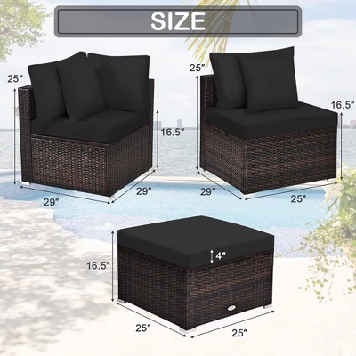 Costway 4PCS Patio Rattan Furniture Set Sofa Ottoman Cushion Garden Deck Black 3 Costway 4PCS Patio Rattan Furniture Set Sofa Ottoman Cushion Garden Deck Black - Image 3