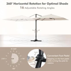 Costway Patio 9.5FT Square Cantilever Offset Hanging Umbrella 2-Tier 360° Outdoor Beige/ Coffee/Navy -Outdoor Deals Garden Store GUEST 30ac27c2 c33f 41b5 9484 f2c492735b55