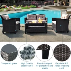 Costway 4PCS Outdoor Rattan Furniture Set Cushioned Sofa Armrest Table -Outdoor Deals Garden Store GUEST 31060df6 74b5 42fd b085 cd85417b341a
