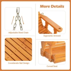 Costway Porch Swing Wood Outdoor Patio Hanging Bench Chair For Garden Backyard White/Brown -Outdoor Deals Garden Store GUEST 31315633 ac2b 4c7c bb94 b05e655c2d0e