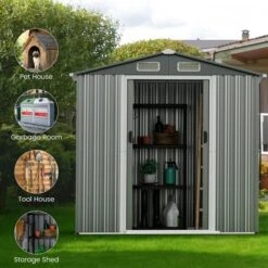 Costway 6 X 4 FT Outdoor Storage Shed Galvanized Steel Shed With Lockable Sliding Doors -Outdoor Deals Garden Store GUEST 31517e60 1eb4 4bd8 8161 62f1b9ebc59b