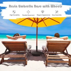 Costway 50 Lbs Round Resin Patio Umbrella Base Stand Holder W/ Lockable Wheels -Outdoor Deals Garden Store GUEST 31596aca b759 4a68 9d75 05ae68233a40