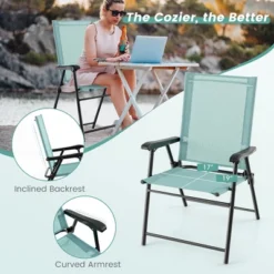 Costway Patio Folding Sling Back Chair Portable Armrests Metal Outdoor Dining Green -Outdoor Deals Garden Store GUEST 31598a55 c4f5 4bd6 a233 991a2a540033