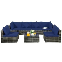 Costway 7PCS Patio Rattan Furniture Set Sectional Sofa Garden Navy Cushion -Outdoor Deals Garden Store GUEST 315a0fa2 eb37 460a bfaf 0d49afffc94d