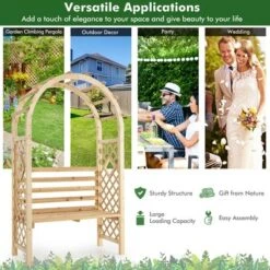 Costway Wooden Garden Bench Arch Pergola Outdoor Arbor W/backrest Patio Trellis Pergola -Outdoor Deals Garden Store GUEST 319bdbc2 1cea 45bd 892e d4a2eac396a7