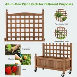 Costway 32in Wood Planter Box W/Trellis Mobile Raised Bed For Climbing Plant -Outdoor Deals Garden Store GUEST 31b651ee 166e 4772 8871 50e99291e28a