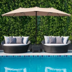 Costway 15Ft Patio Double-Sided Solar LED Market Umbrella Crank Base BeigeTanOrangeBurgundy -Outdoor Deals Garden Store GUEST 32112ed5 4f72 471a b0f1 053193982559