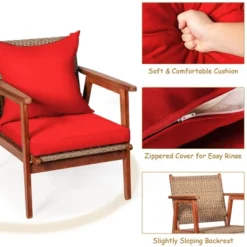 Costway 4PCS Patio Rattan Furniture Set Acacia Wood Frame Cushioned Sofa Chair -Outdoor Deals Garden Store GUEST 321752cd ca2e 40a2 b795 033da3f1410b