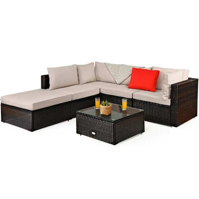 Costway 6PCS Outdoor Patio Rattan Furniture Set Sectional Sofa Ottoman Cushioned 8 Costway 6PCS Outdoor Patio Rattan Furniture Set Sectional Sofa Ottoman Cushioned - Image 8
