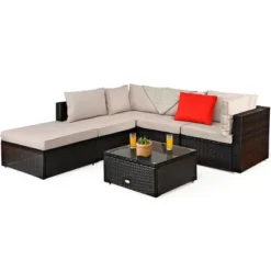 Costway 6PCS Outdoor Patio Rattan Furniture Set Cushioned Sectional Sofa Table Ottoman -Outdoor Deals Garden Store GUEST 3233949b 656c 4ed3 8b8f 2ed6f8aa8ec8