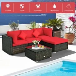 Costway 5PCS Patio Rattan Furniture Set Sectional Conversation Set W/Red Cushions -Outdoor Deals Garden Store GUEST 32dbbb10 fb28 4f41 8905 4abad66abf7a