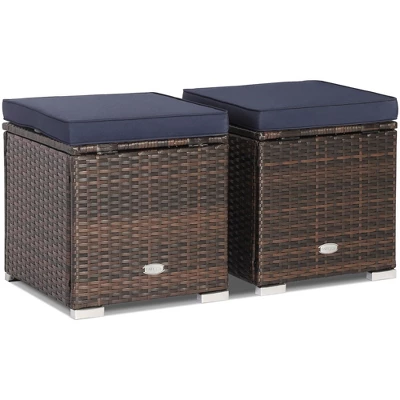 Costway 2PCS Patio Rattan Ottomans Seat Side Table Storage Box Footstool W/Cushions Navy 9 Costway 2PCS Patio Rattan Ottomans Seat Side Table Storage Box Footstool W/Cushions Navy - Image 9