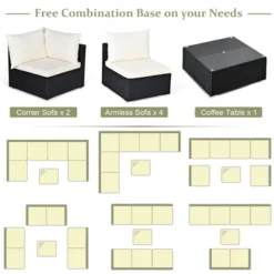 Costway 7PCS Patio Rattan Furniture Set Sectional Sofas Off White & Black Cushion Covers -Outdoor Deals Garden Store GUEST 32e33c56 93de 4e41 a9dc 9bc0950e38f2