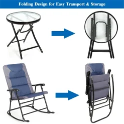Costway 3PCS Folding Bistro Set Rocking Chair Cushioned Table Garden Blue -Outdoor Deals Garden Store GUEST 33e854ac a219 4159 b263 a60f952ede23