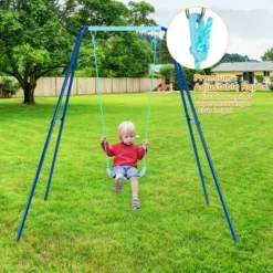 Costway Outdoor Kids Swing Set Heavy Duty Metal A-Frame W/ Ground Stakes -Outdoor Deals Garden Store GUEST 3407eaa5 09ca 4925 bc2a a783cb32f5e9