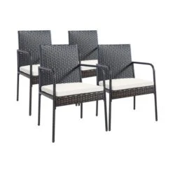 Costway 4PCS Patio Wicker Rattan Dining Chairs Cushioned Seats Armrest Garden -Outdoor Deals Garden Store GUEST 340e593e 09e3 47fc aeb7 05cde344901e